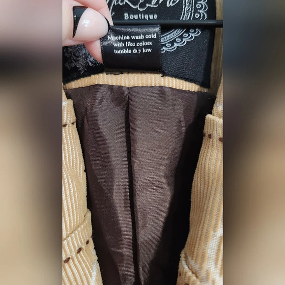 Nick & Mo Womens Corduroy Blazer Size M Tan Floral Maximalism Retro Artsy - Picture 2 of 8